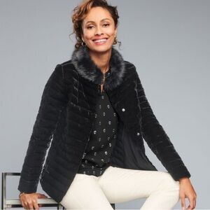 Talbots Quilted Velvet Jacket Black Size 12P